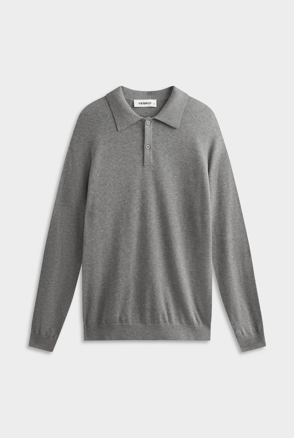 Long Sleeve Cotton Raglan Knit Polo - Dark Grey Marl