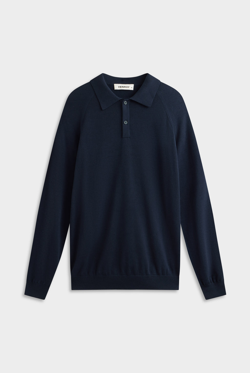 Long Sleeve Cotton Raglan Knit Polo - Navy
