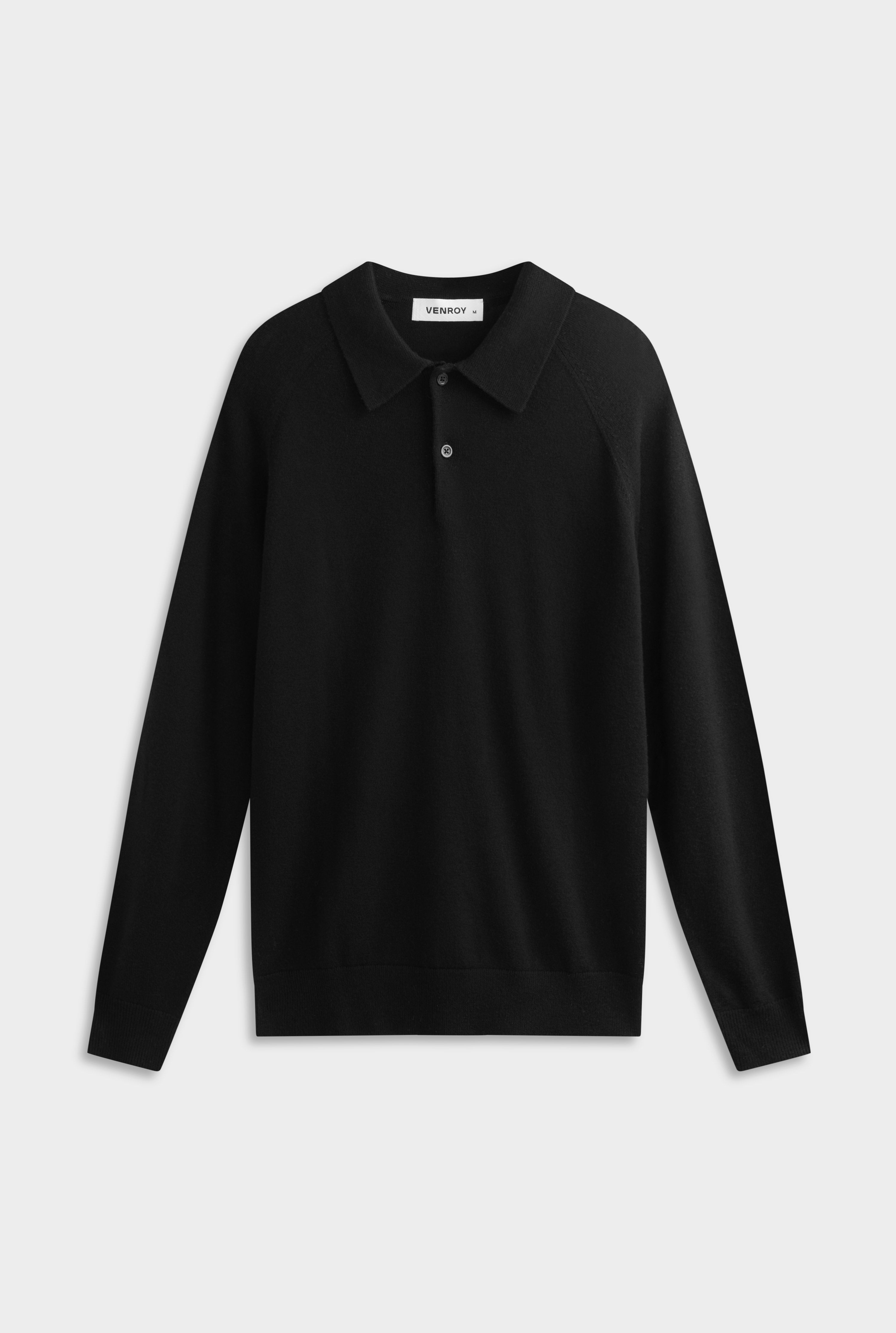 Mens Merino Wool Knit Polo Black | Venroy – VENROY