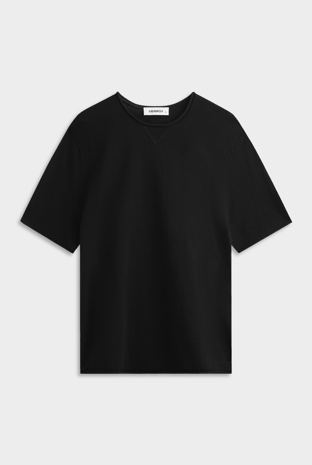 Rolled Edge Cotton Knit T-Shirt - Black