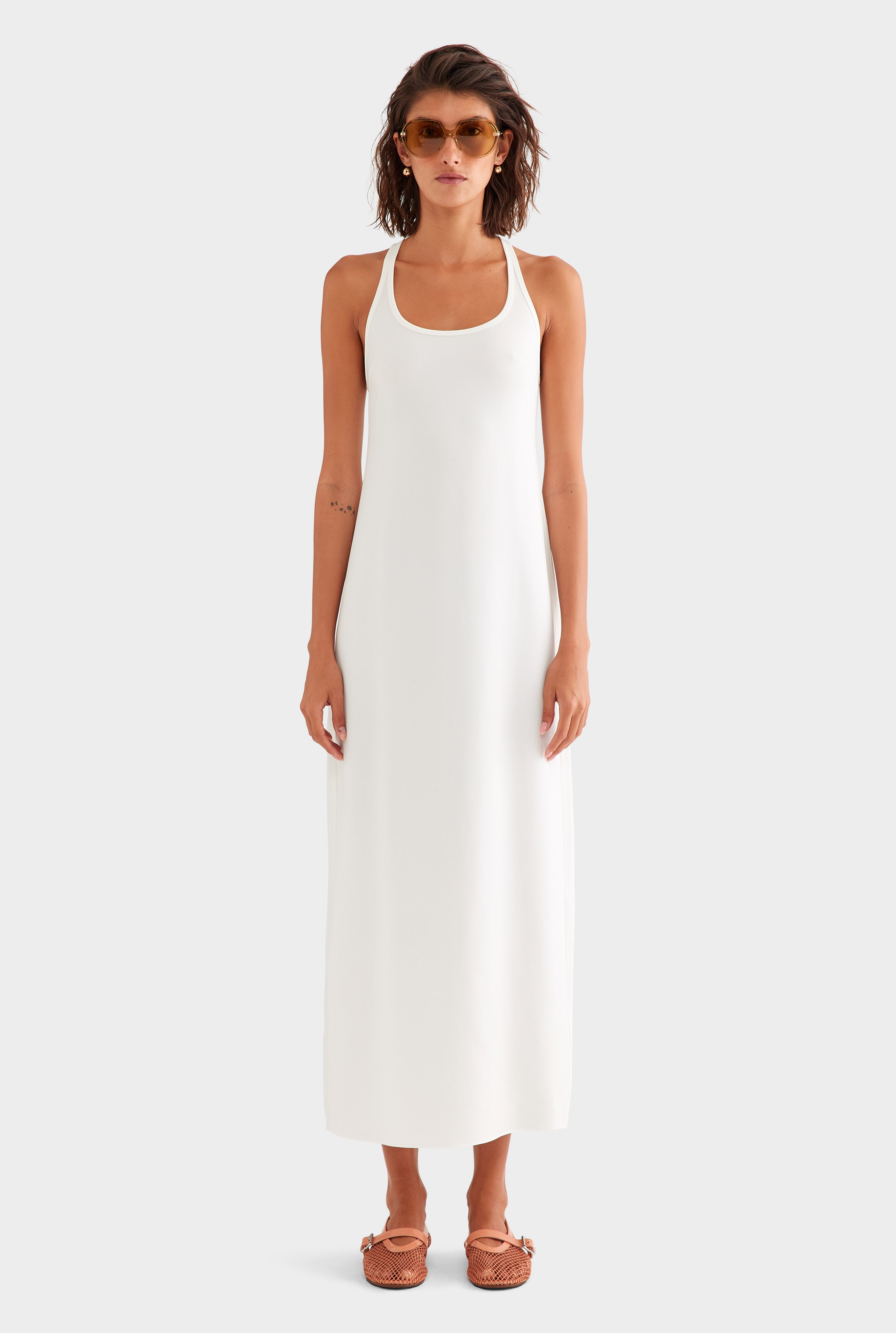 Open Back Crepe Slip Dress - Off White