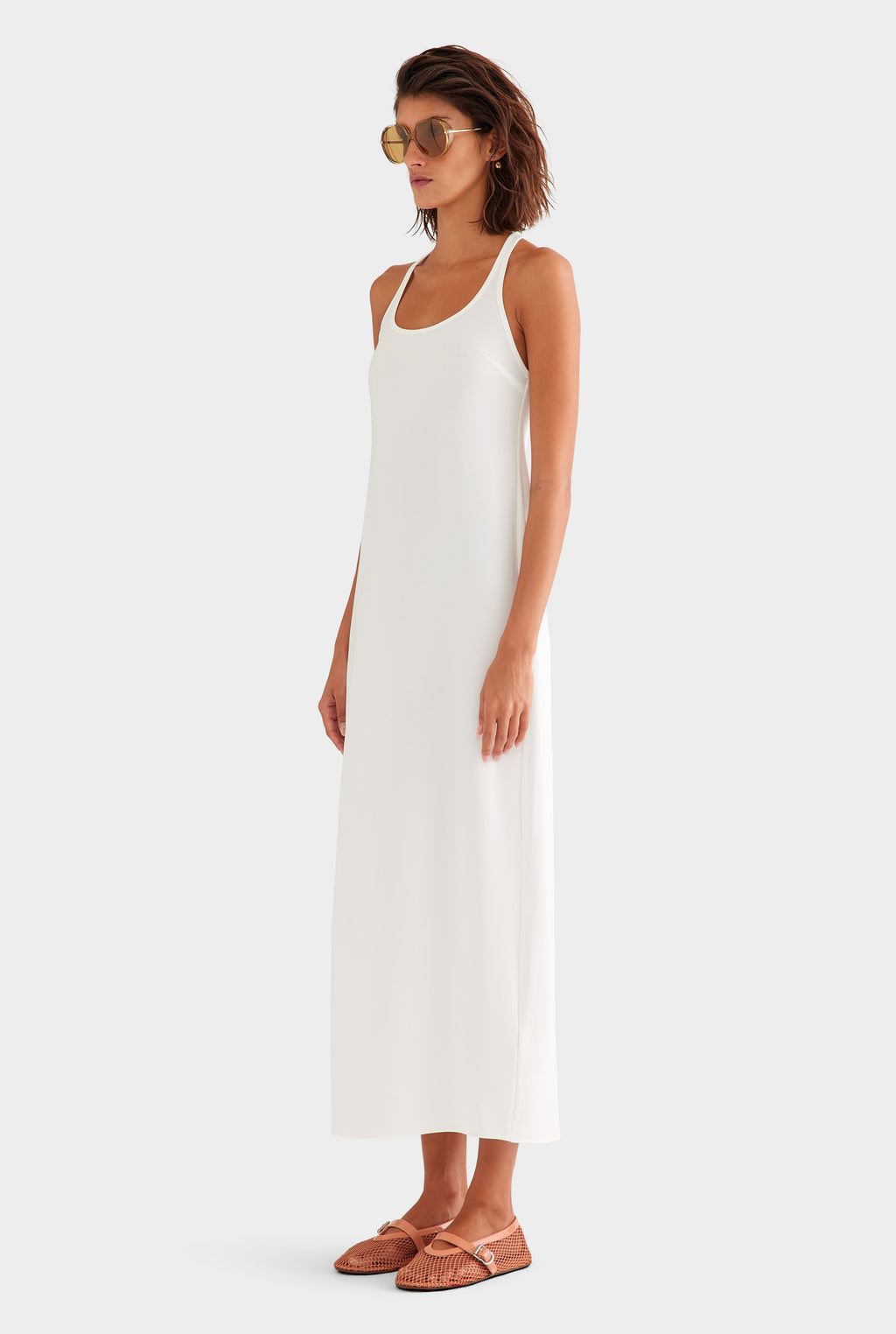 Open Back Crepe Slip Dress - Off White