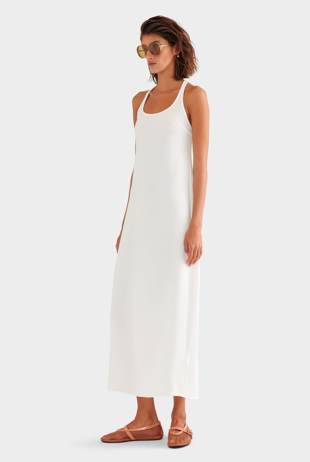 Open Back Crepe Slip Dress - Off White
