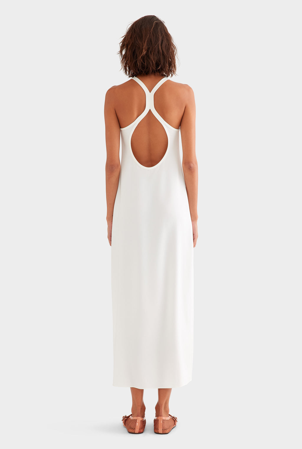 Open Back Crepe Slip Dress - Off White