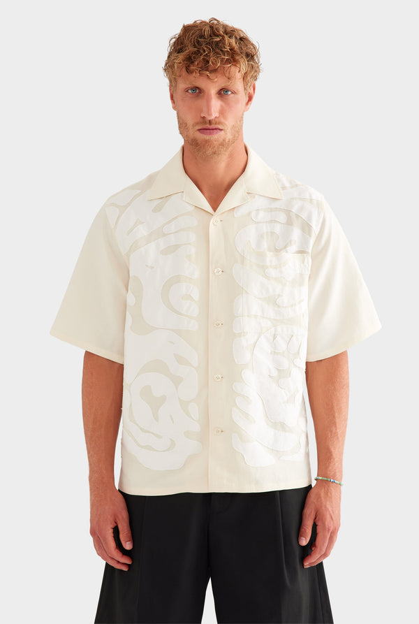 Oversized Applique Short Sleeve Shirt - Natural/Off White