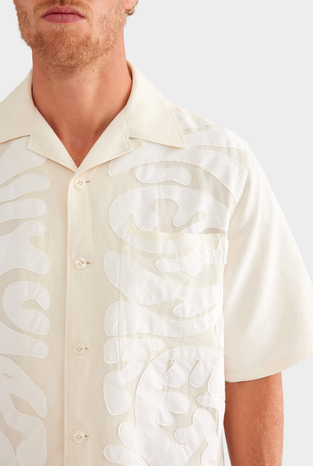 Oversized Applique Short Sleeve Shirt - Natural/Off White