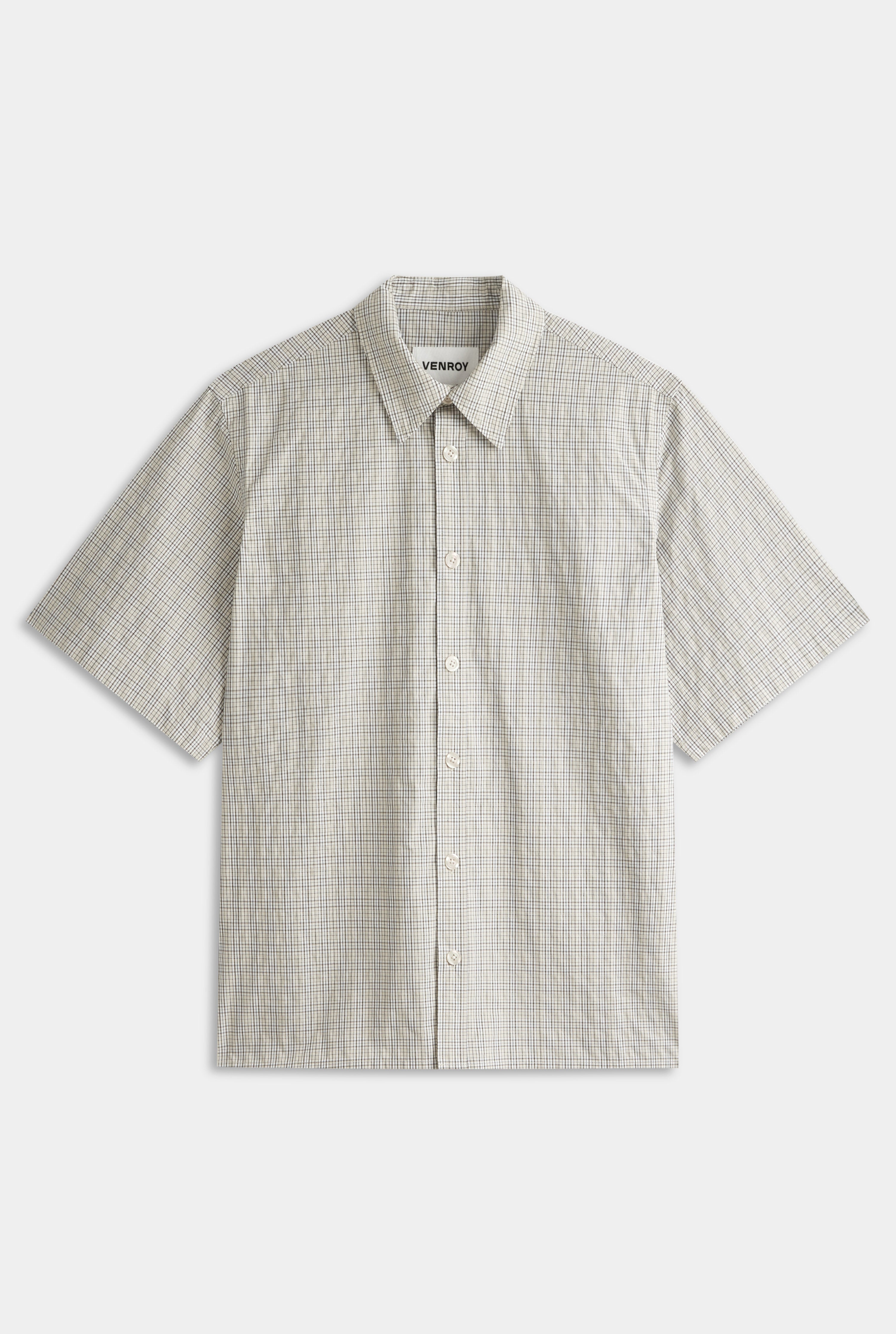Mens Oversized Cotton Check Short Sleeve Shirt in Beige Check