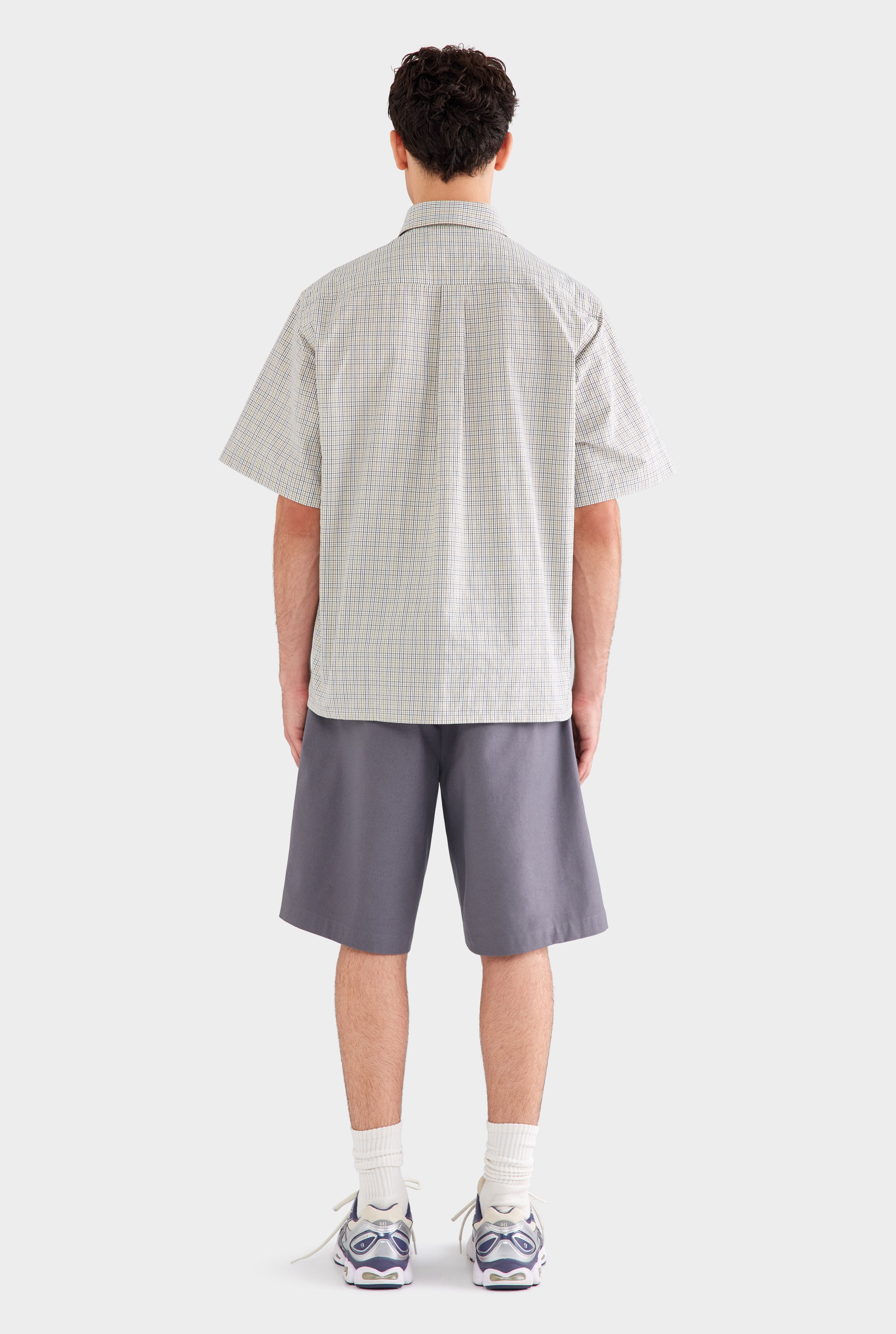 Mens Oversized Cotton Check Short Sleeve Shirt in Beige Check
