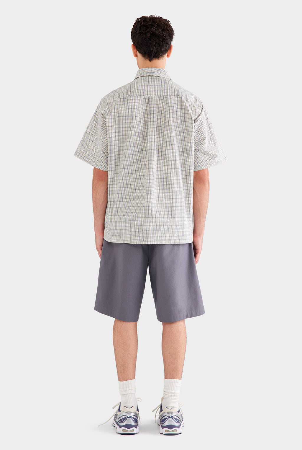 Oversized Cotton Check Short Sleeve Shirt - Beige Check