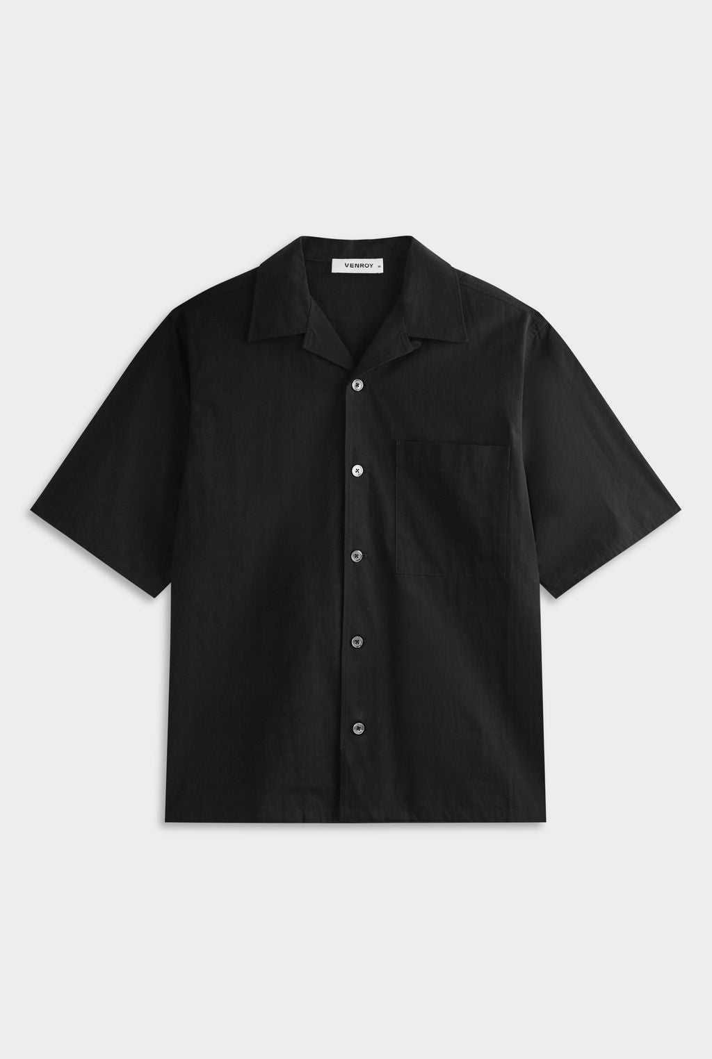 Oversized Cotton Short Sleeve Shirt - Black