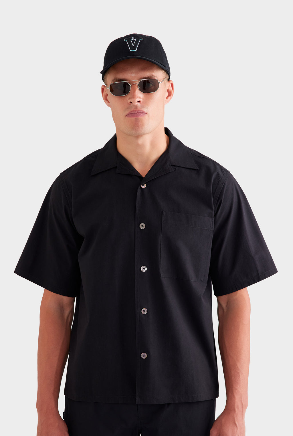 Oversized Cotton Short Sleeve Shirt - Black