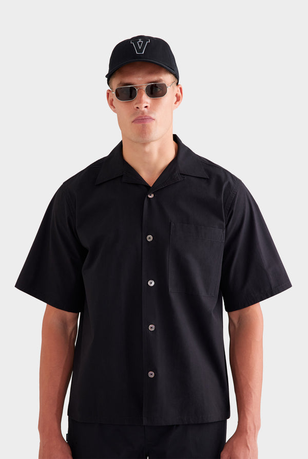 Oversized Cotton Short Sleeve Shirt - Black