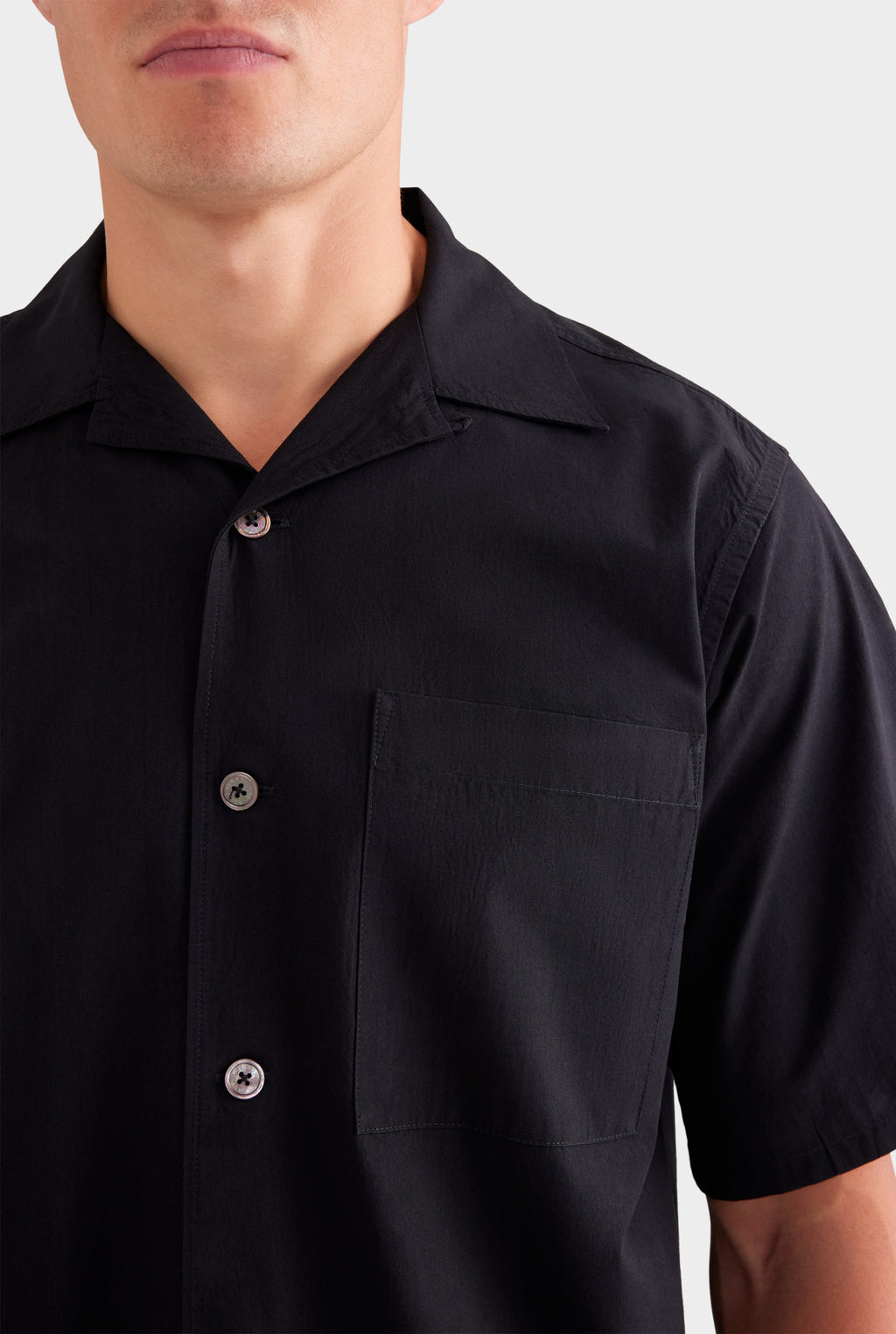 Oversized Cotton Short Sleeve Shirt - Black