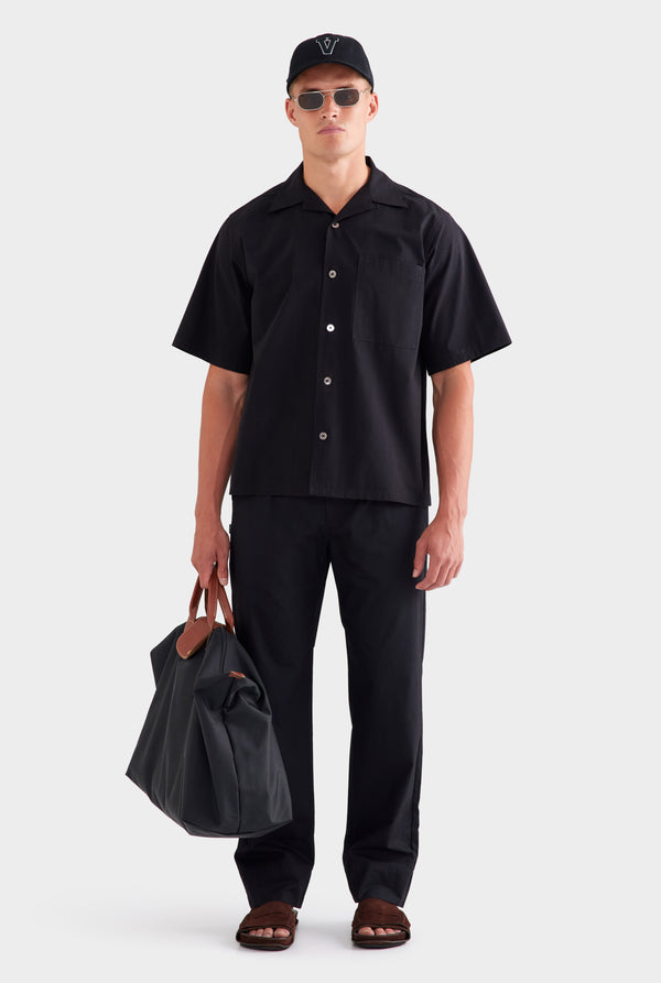 Oversized Cotton Short Sleeve Shirt - Black