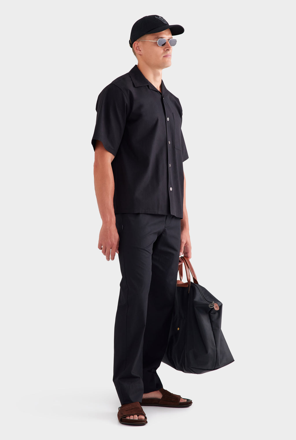 Oversized Cotton Short Sleeve Shirt - Black