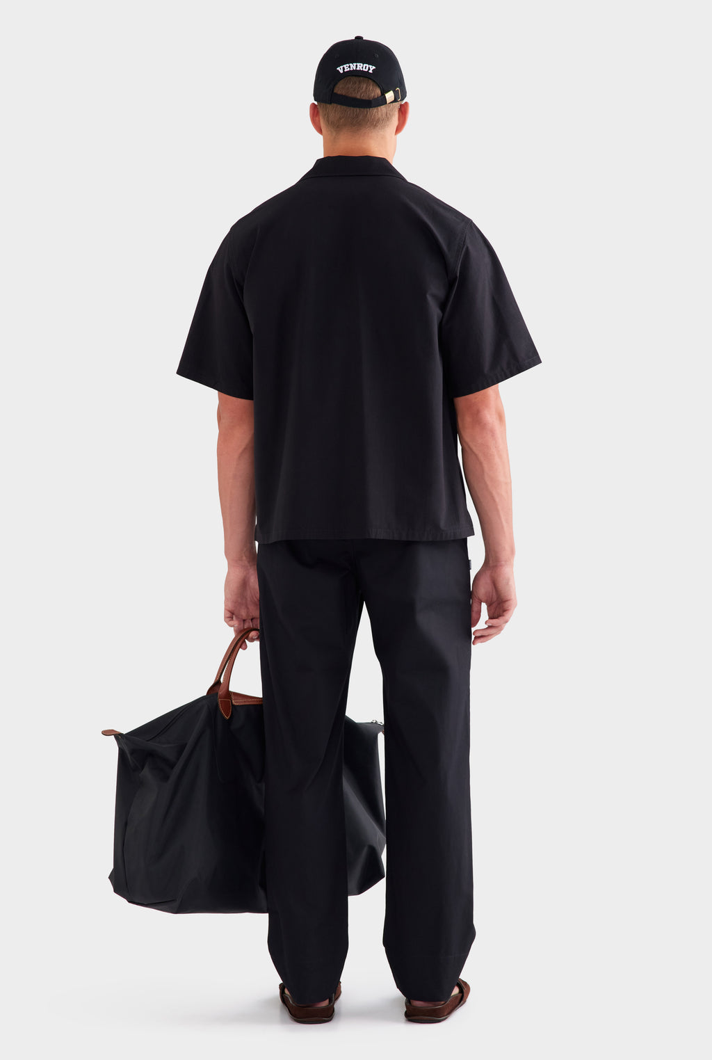 Oversized Cotton Short Sleeve Shirt - Black