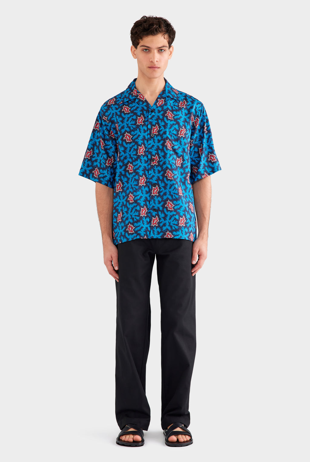 Oversized Fuji Silk Short Sleeve Shirt - Blue/Red BAM