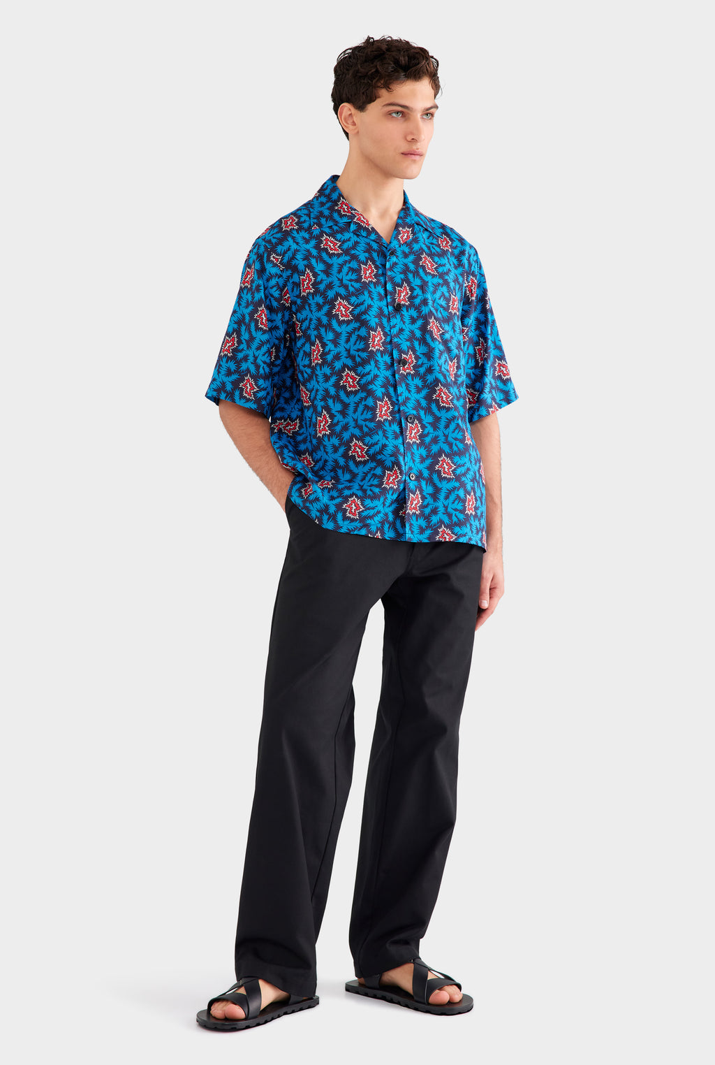 Oversized Fuji Silk Short Sleeve Shirt - Blue/Red BAM