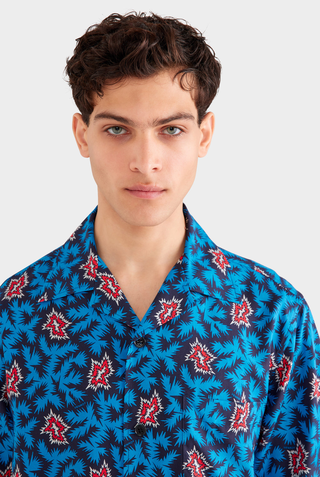 Oversized Fuji Silk Short Sleeve Shirt - Blue/Red BAM
