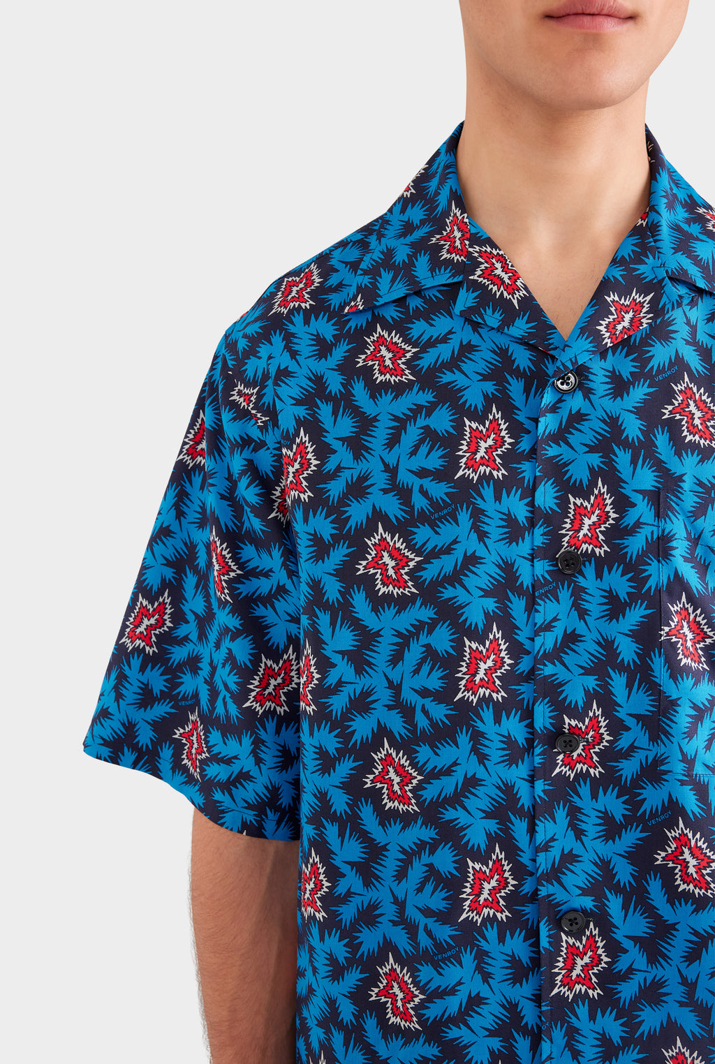 Oversized Fuji Silk Short Sleeve Shirt - Blue/Red BAM