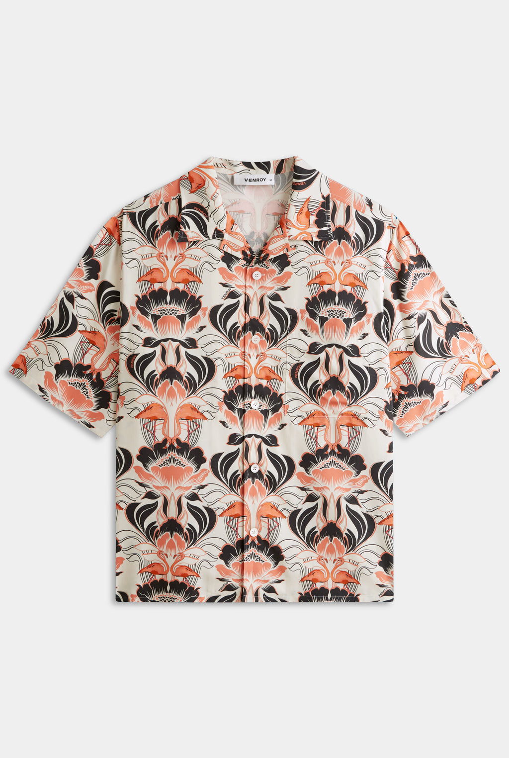 Oversized Fuji Silk Short Sleeve Shirt - Cream/Orange/Black Acid Floral