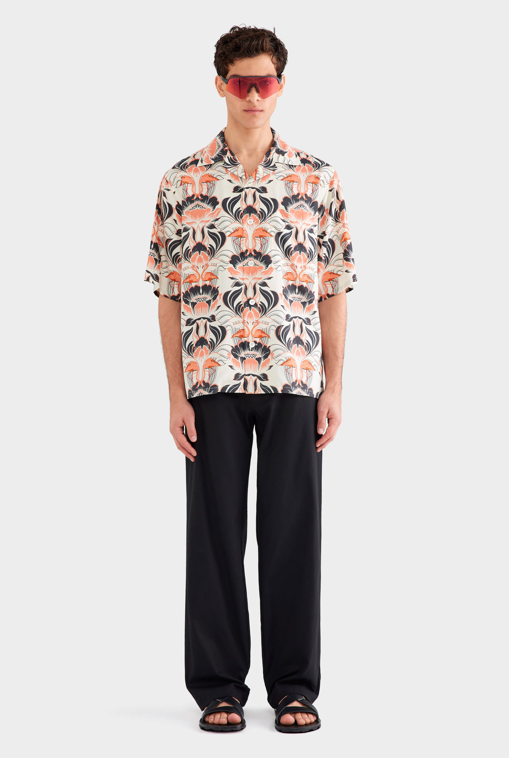 Oversized Fuji Silk Short Sleeve Shirt - Cream/Orange/Black Acid Floral