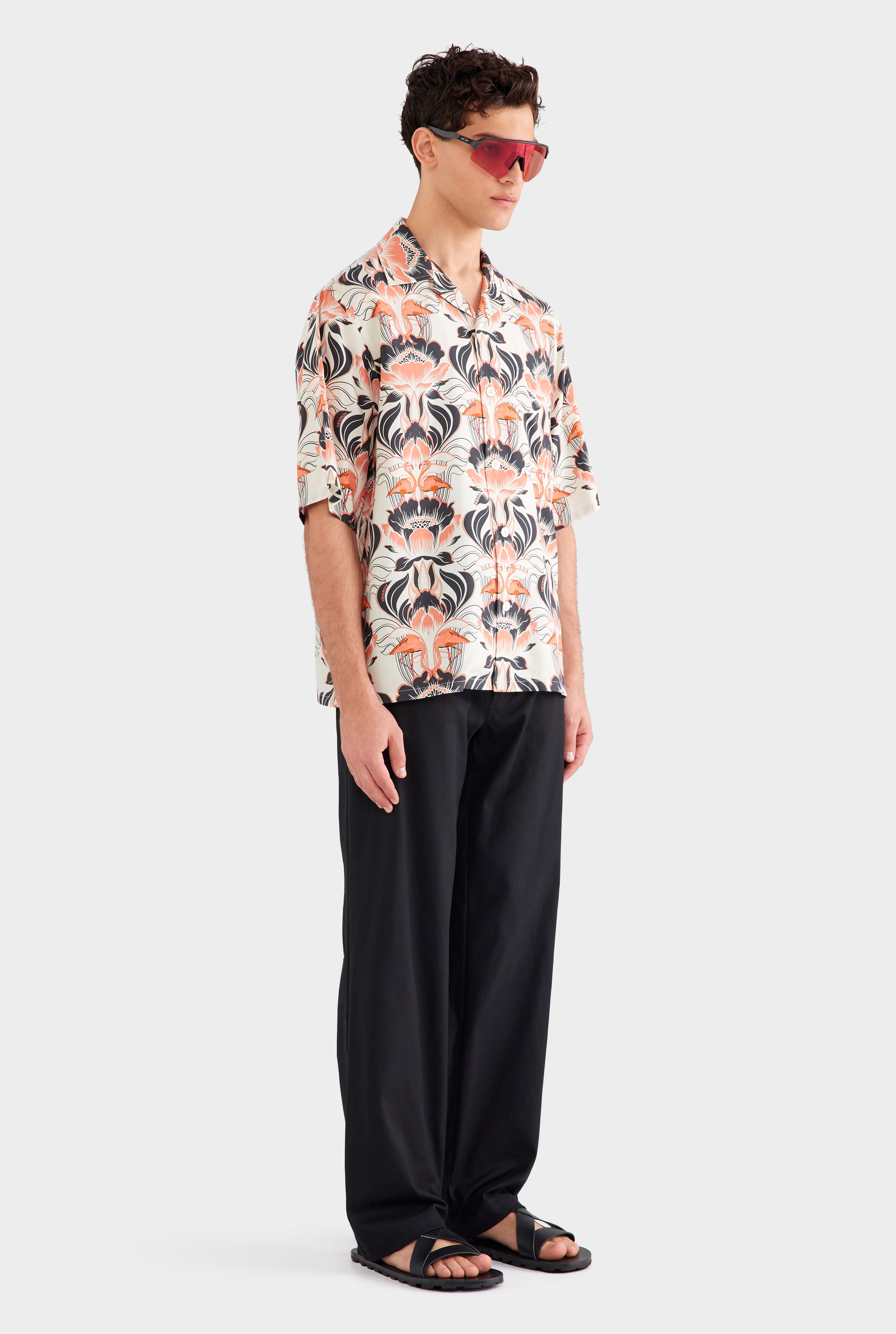 Mens Oversized Fujii Silk SS Shirt in Cream/Orange/Black Acid