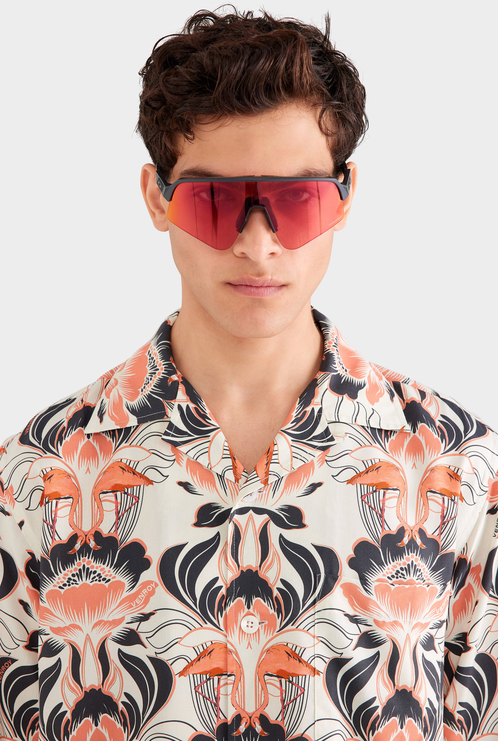 Oversized Fuji Silk Short Sleeve Shirt - Cream/Orange/Black Acid Floral