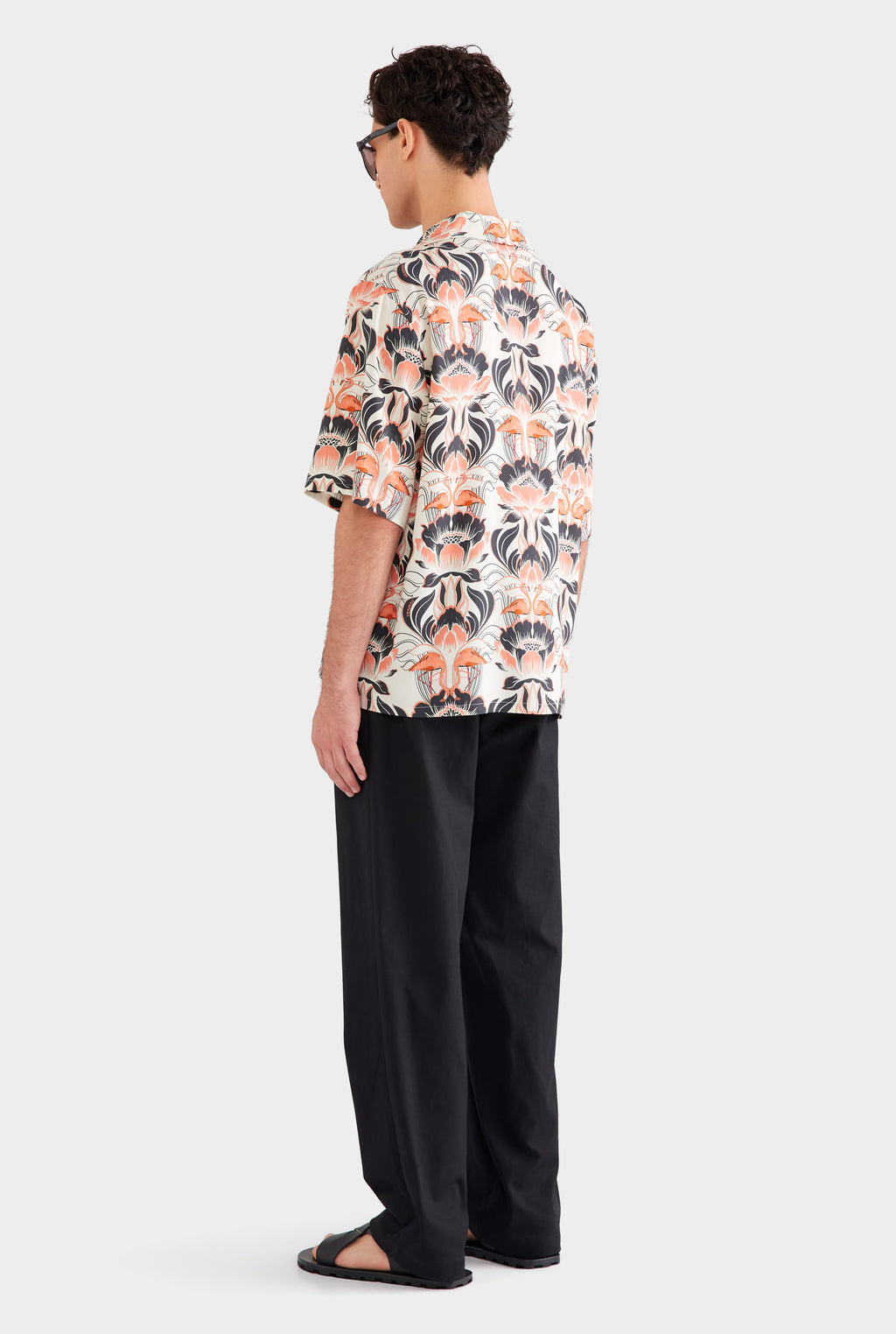 Oversized Fuji Silk Short Sleeve Shirt - Cream/Orange/Black Acid Floral