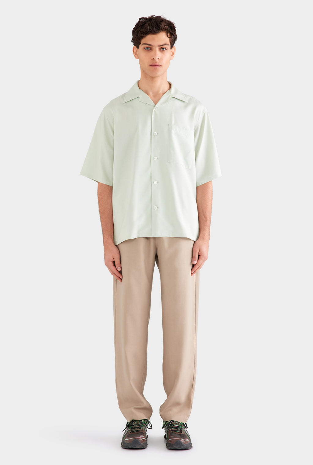 Oversized Fuji Silk Short Sleeve Shirt - Pale Aqua