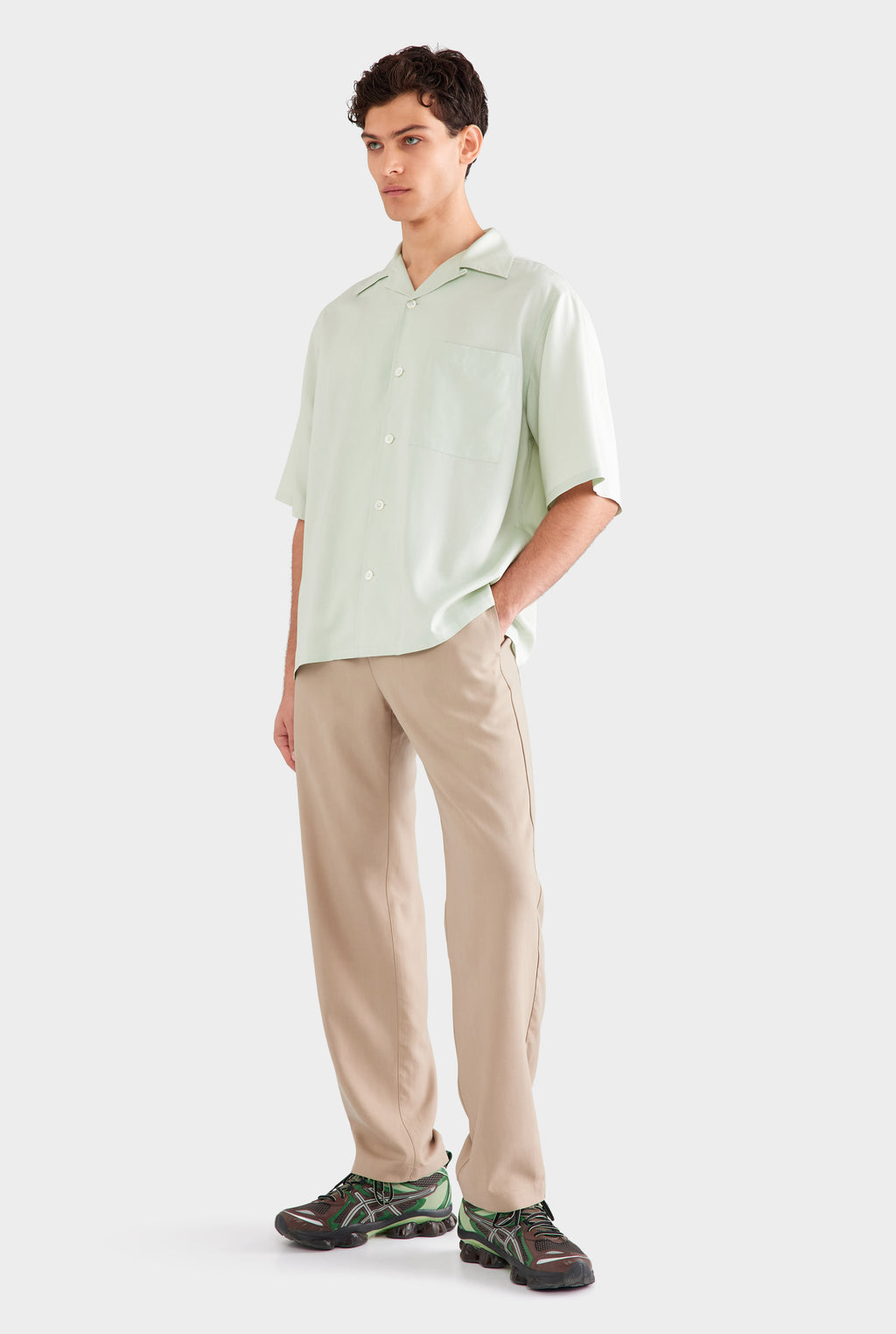Oversized Fuji Silk Short Sleeve Shirt - Pale Aqua