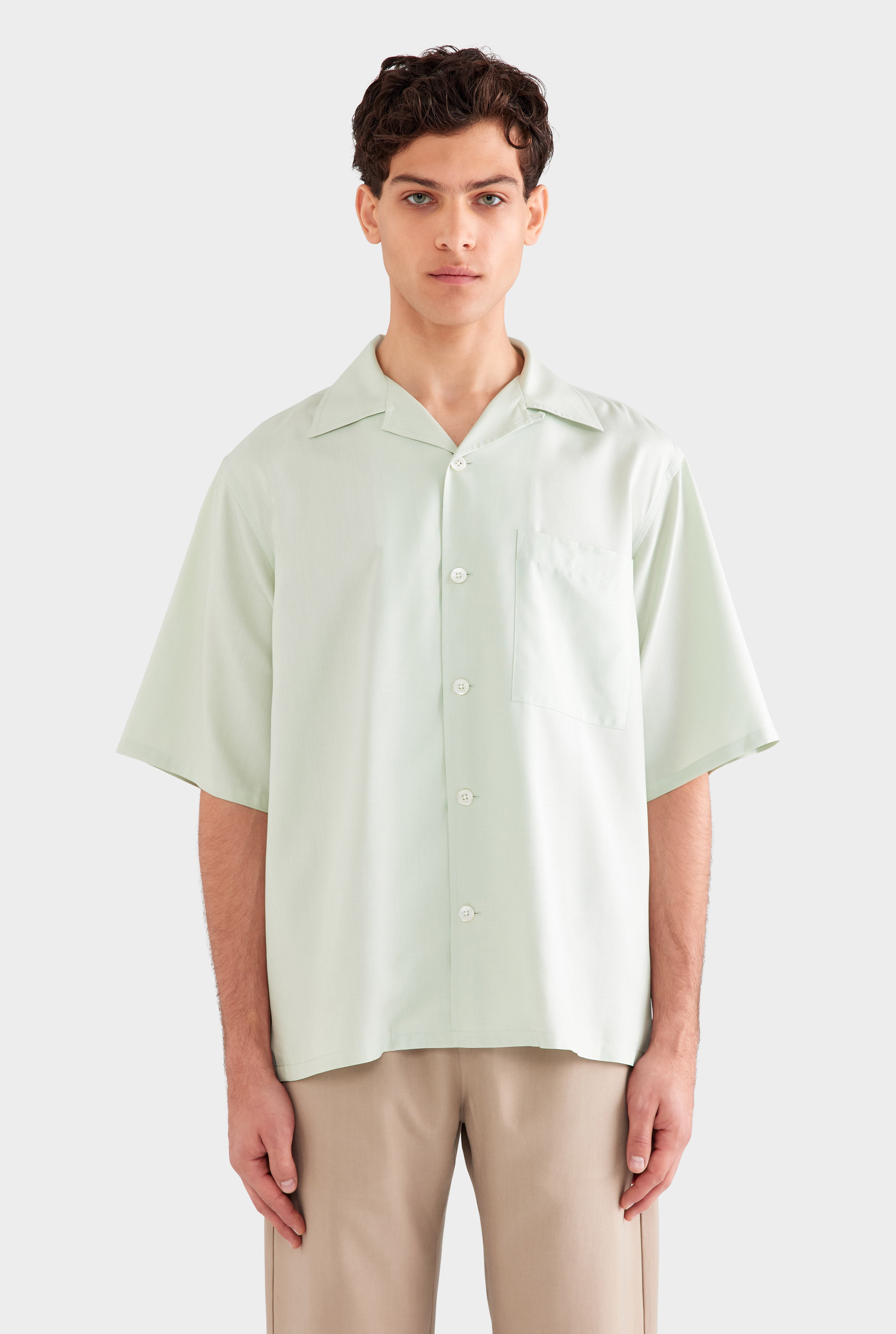 Oversized Fuji Silk Short Sleeve Shirt - Pale Aqua