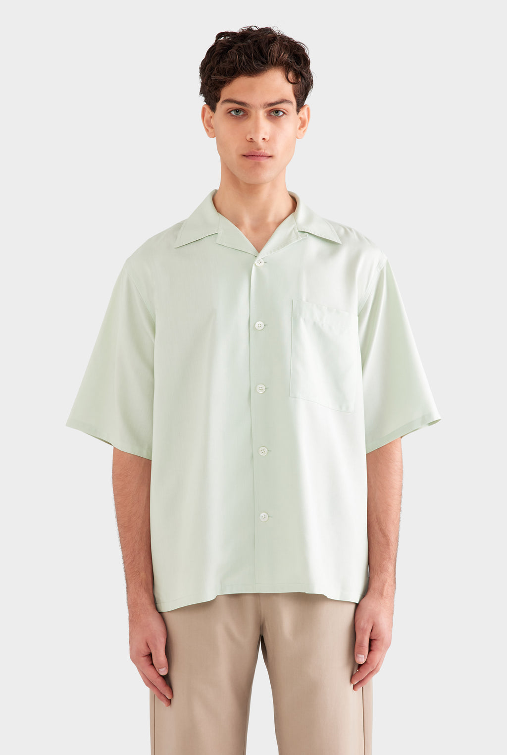 Oversized Fuji Silk Short Sleeve Shirt - Pale Aqua