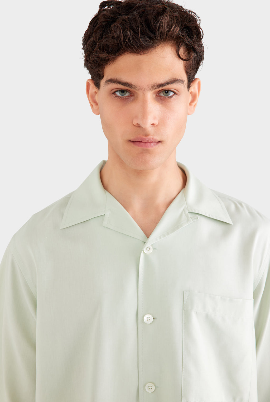 Oversized Fuji Silk Short Sleeve Shirt - Pale Aqua