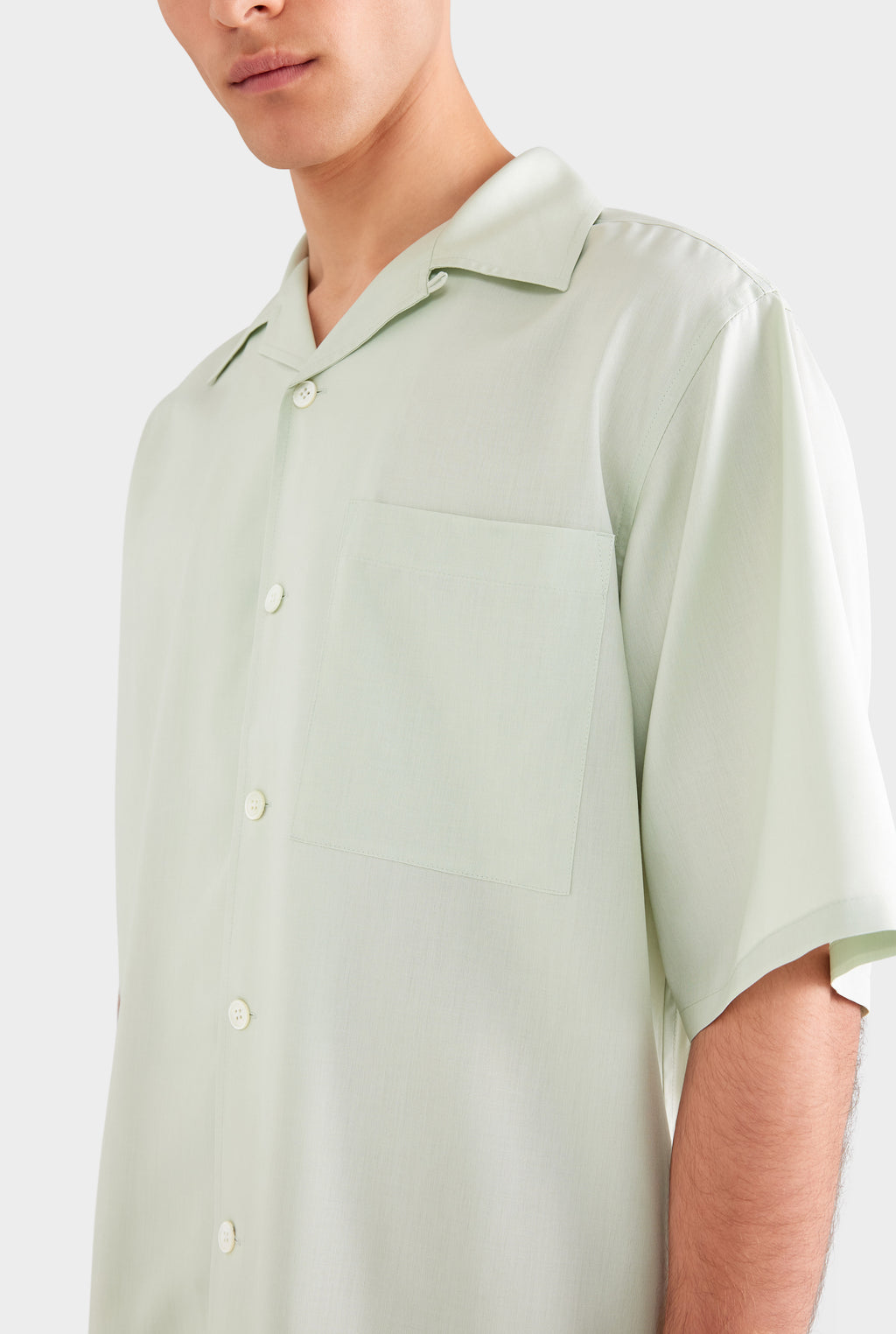 Oversized Fuji Silk Short Sleeve Shirt - Pale Aqua