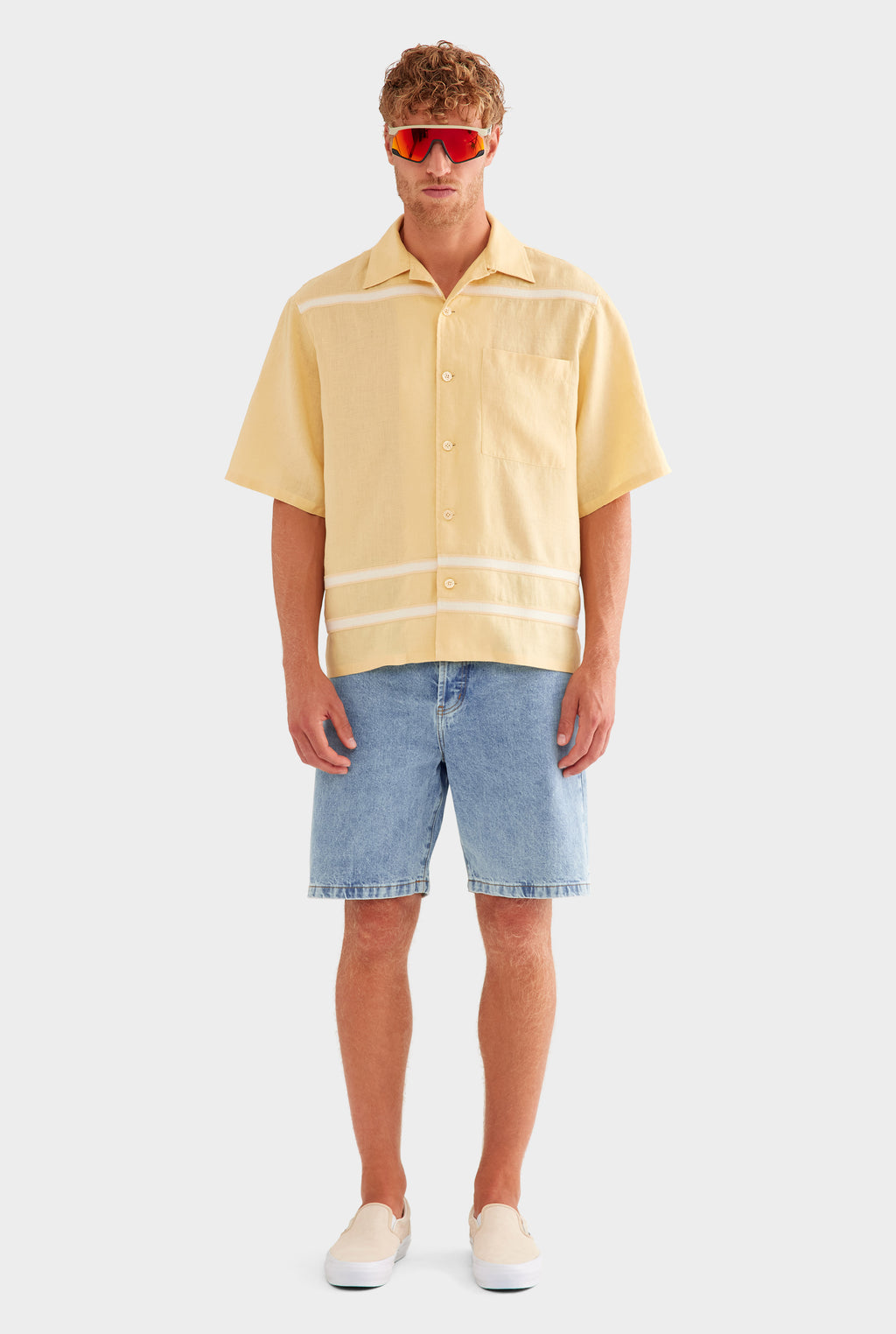 Oversized Linen Short Sleeve Shirt - Amber/Natural Tape