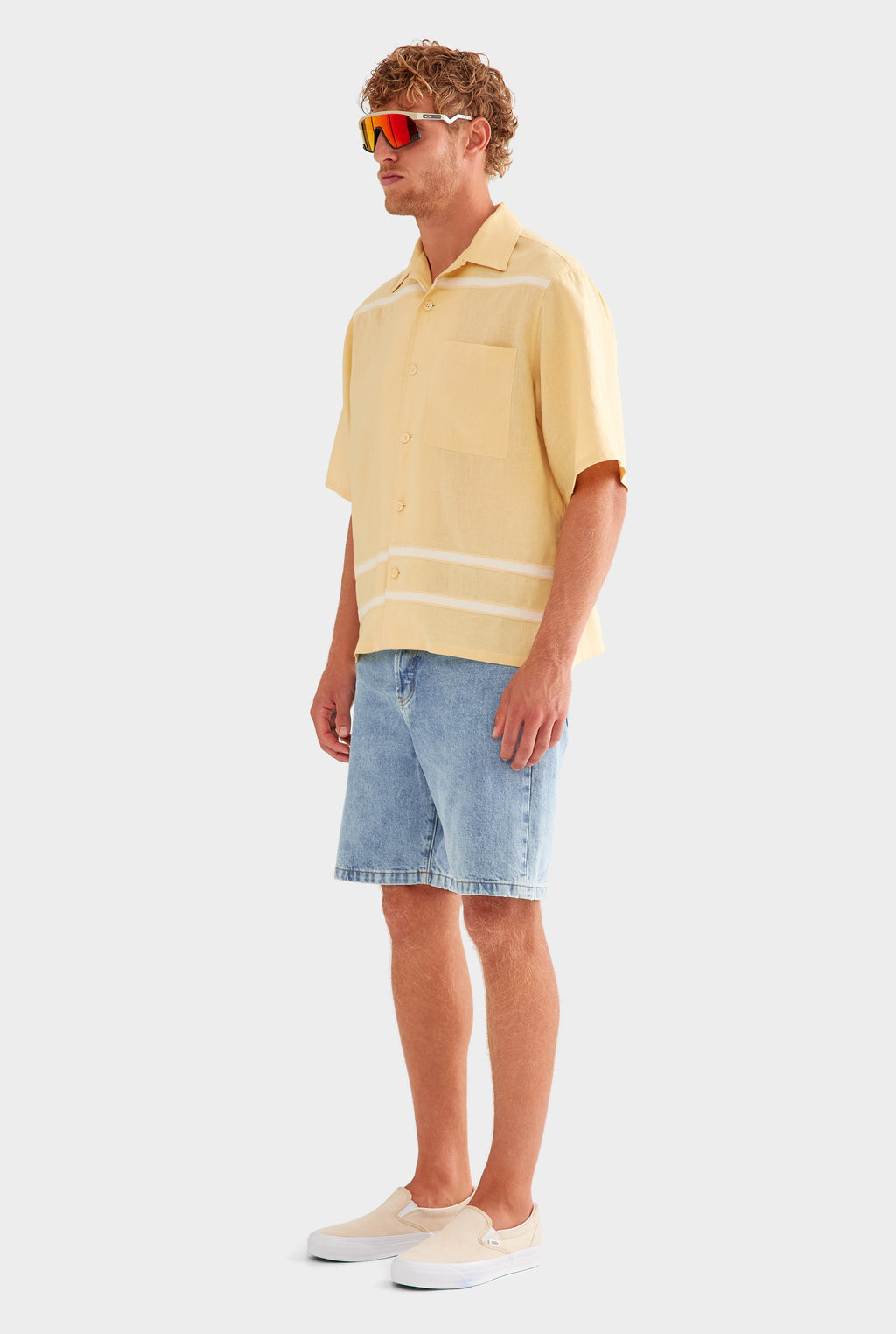 Oversized Linen Short Sleeve Shirt - Amber/Natural Tape
