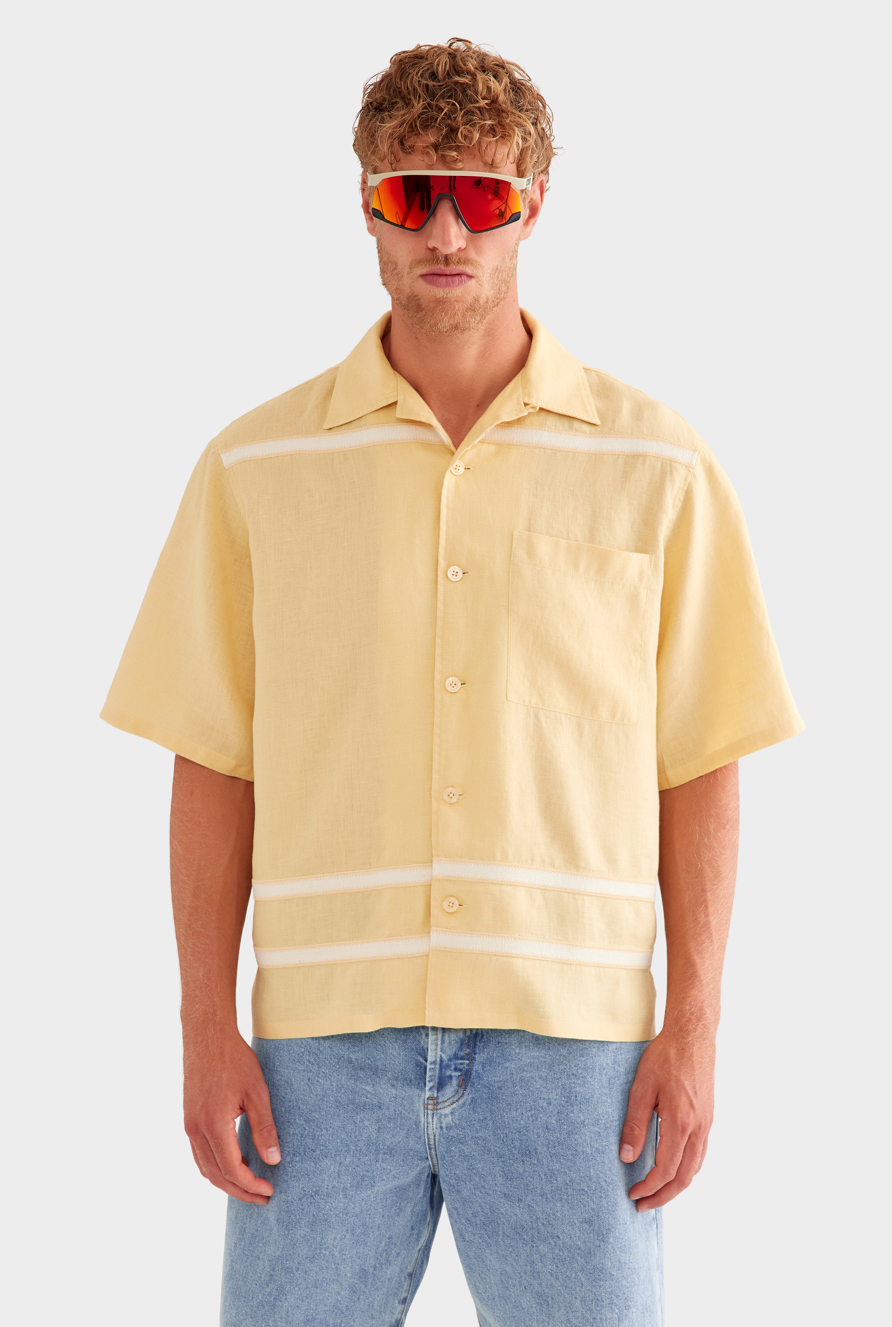 Oversized Linen Short Sleeve Shirt - Amber/Natural Tape