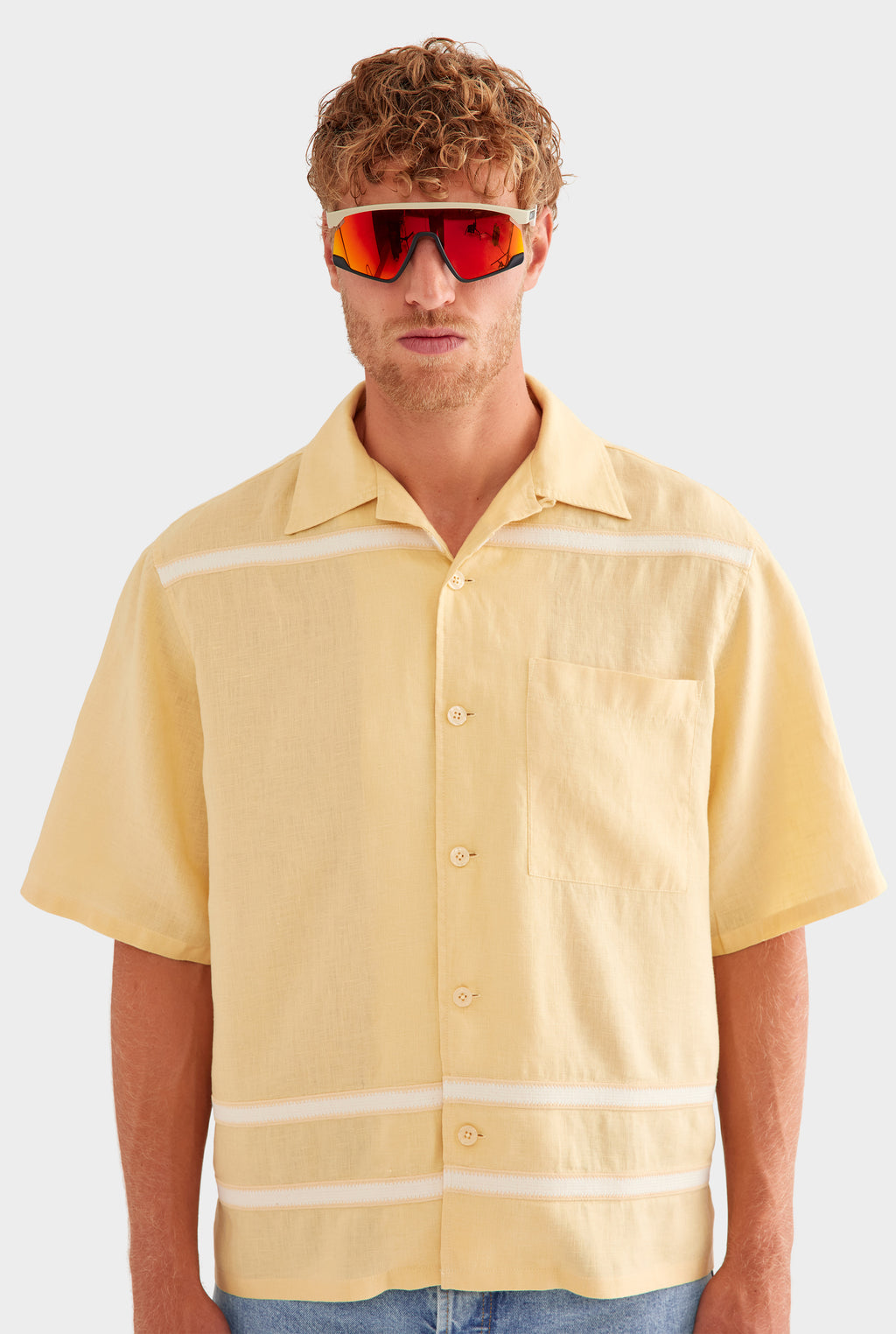 Oversized Linen Short Sleeve Shirt - Amber/Natural Tape