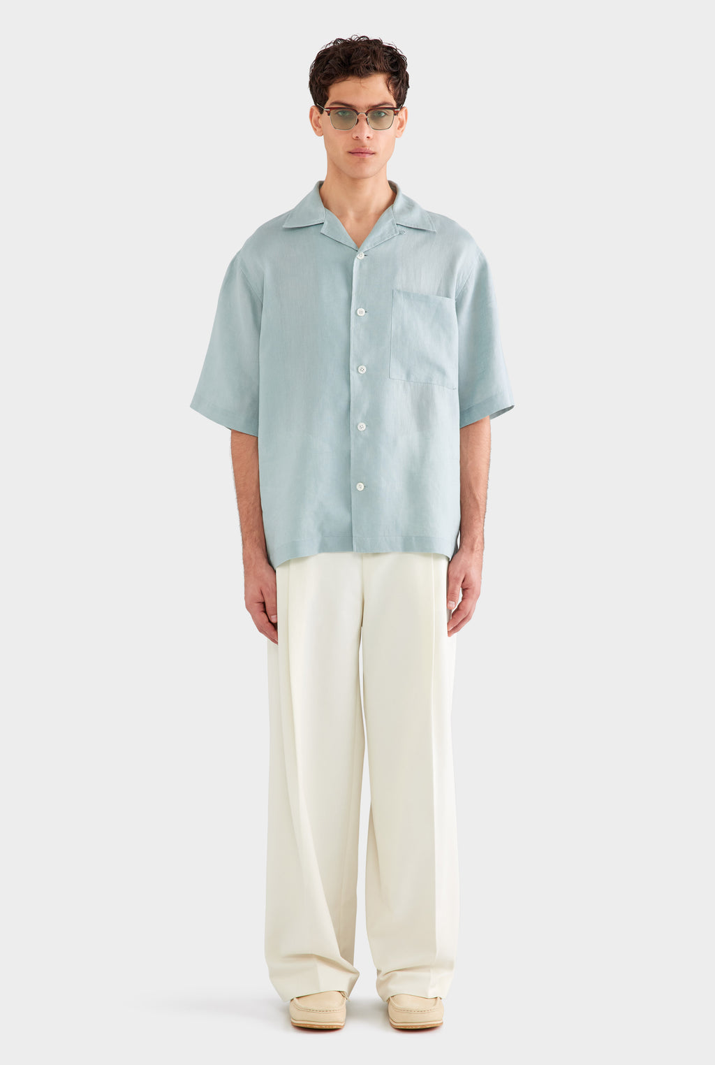 Oversized Linen Short Sleeve Shirt - Arctic Blue