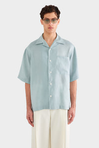 Oversized Linen Short Sleeve Shirt - Arctic Blue