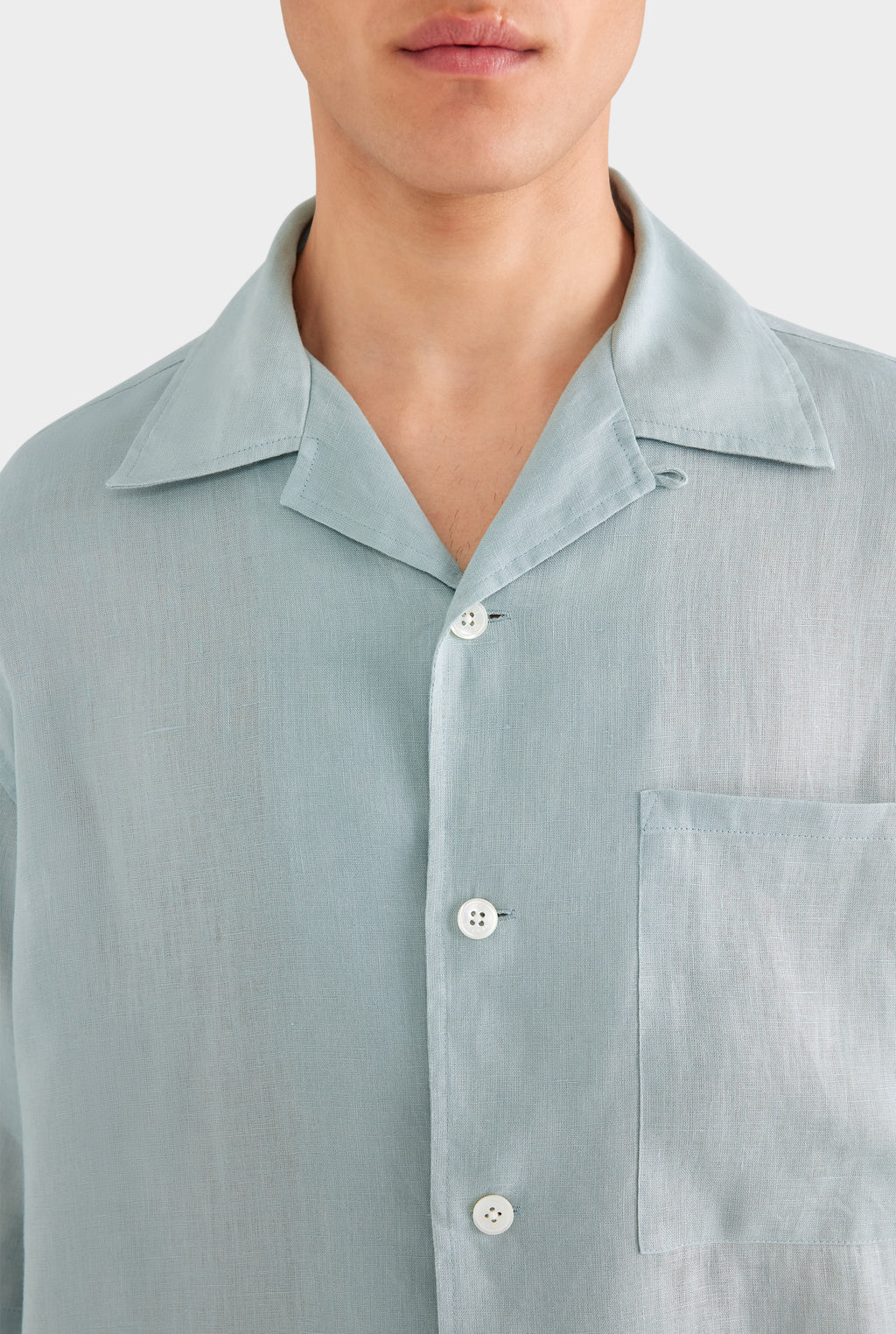 Oversized Linen Short Sleeve Shirt - Arctic Blue
