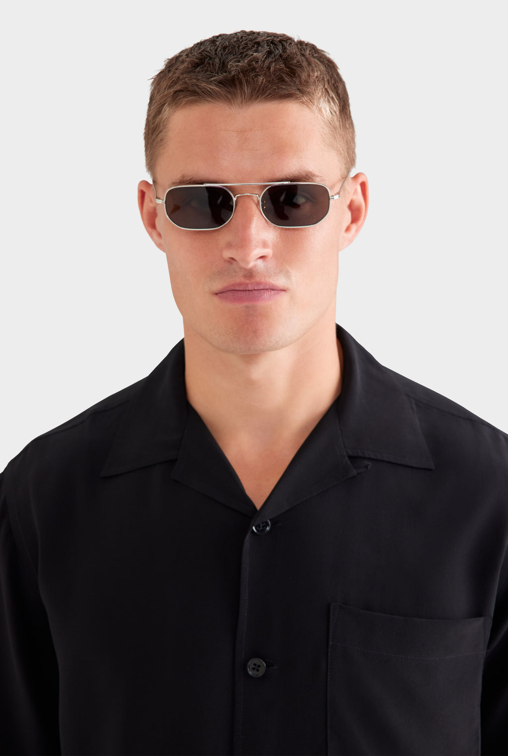 Oversized Relaxed Silk Short Sleeve Shirt - Black