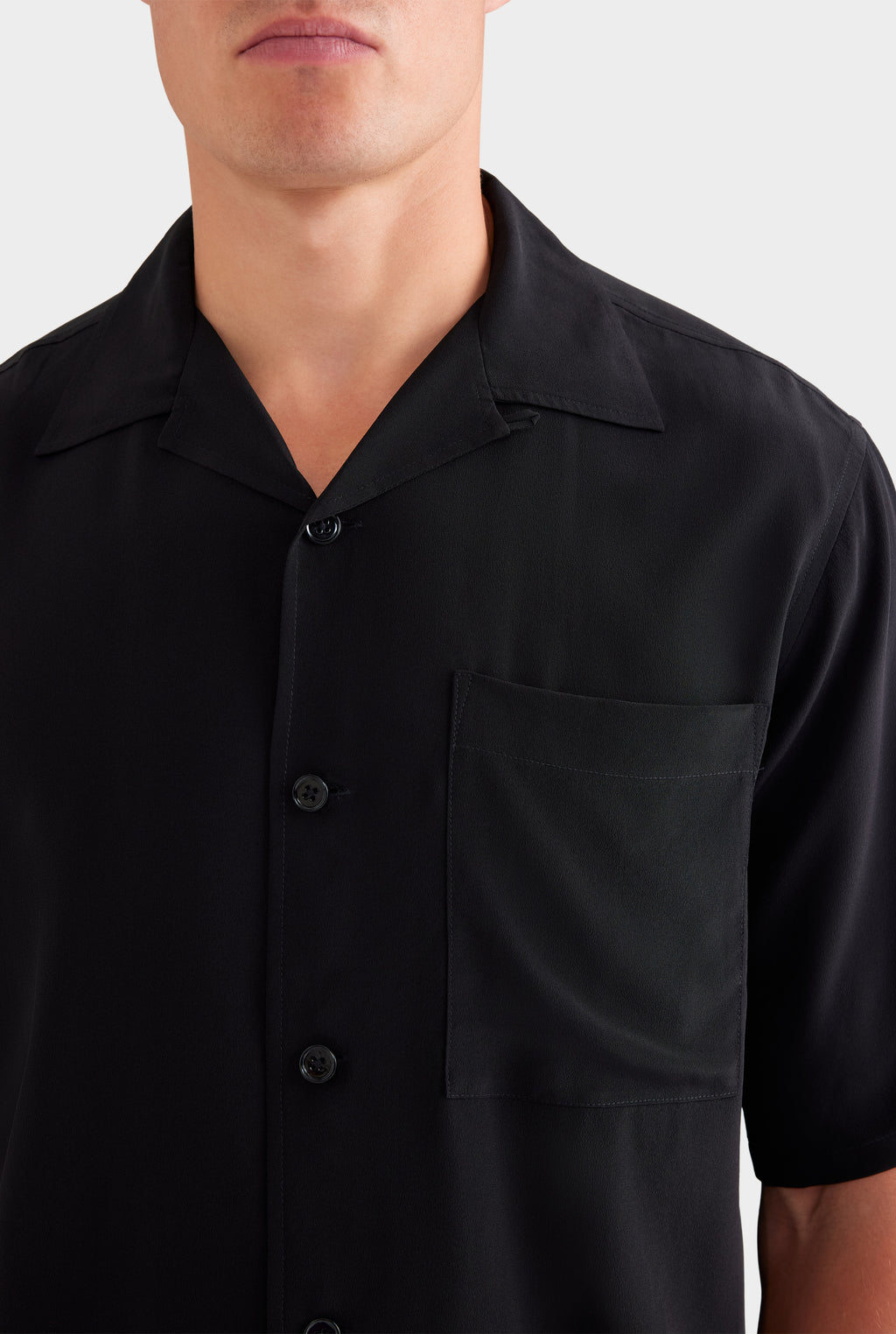 Oversized Relaxed Silk Short Sleeve Shirt - Black