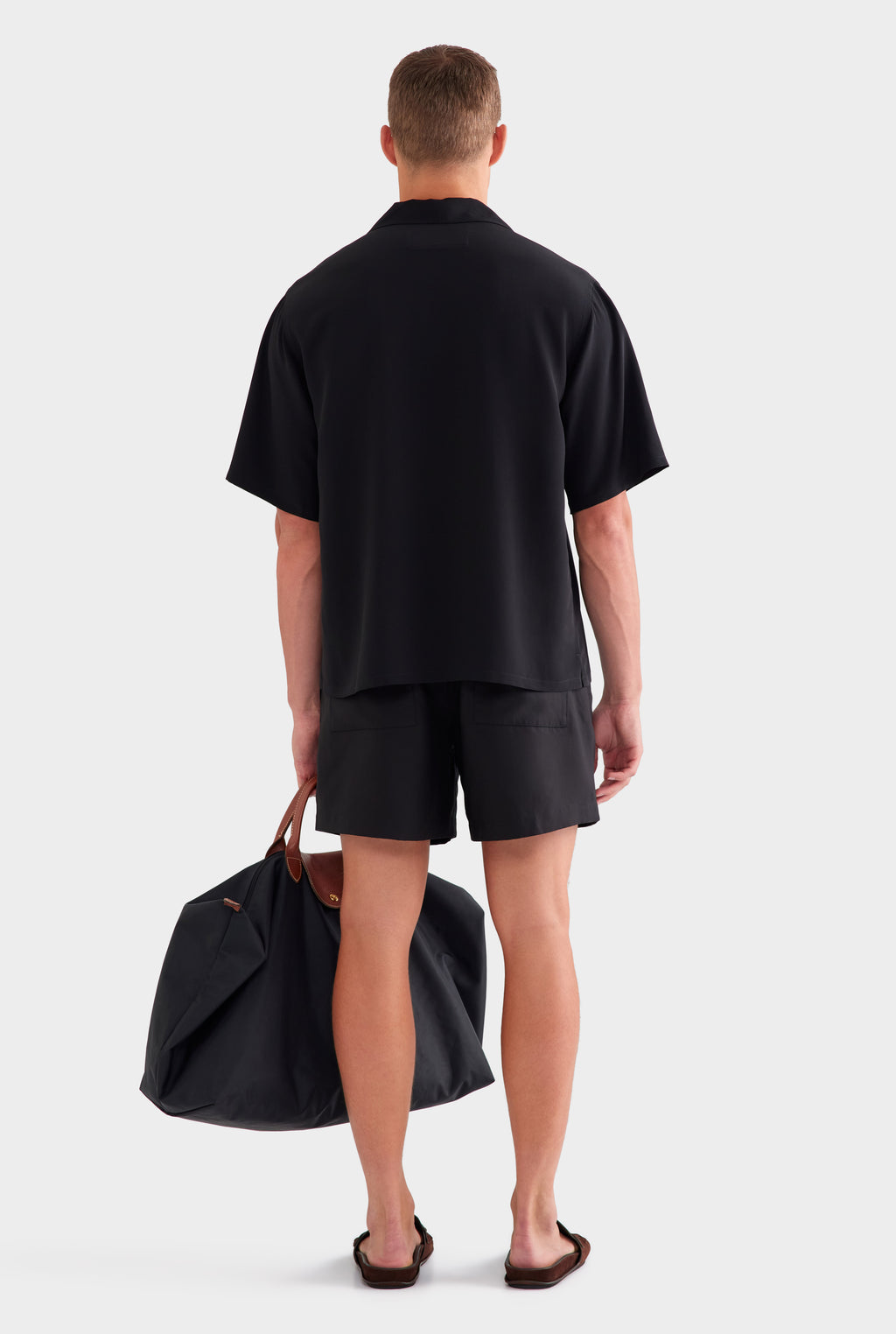 Oversized Relaxed Silk Short Sleeve Shirt - Black