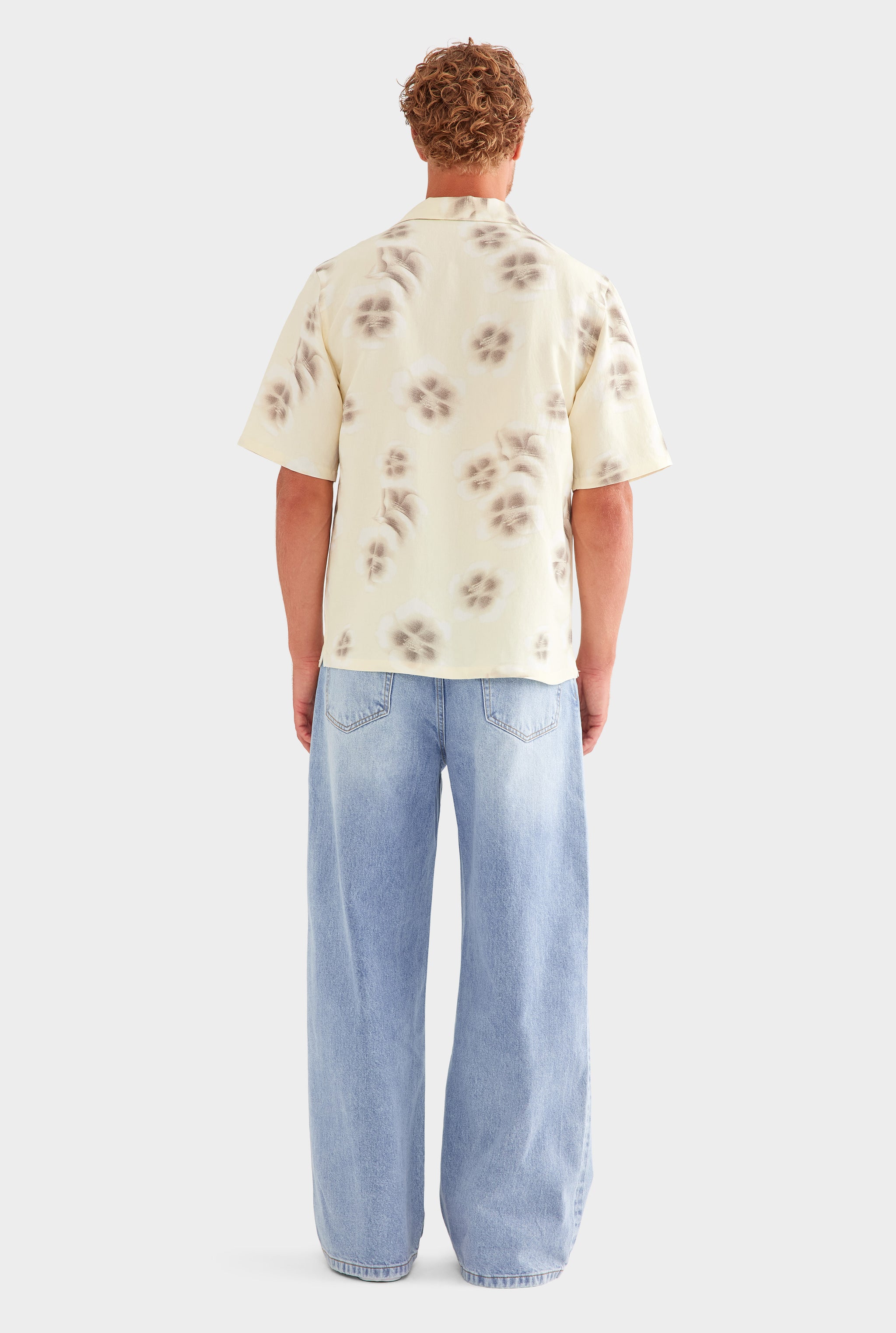 Silk Linen Short Sleeve Shirt - Natural Blurred Floral