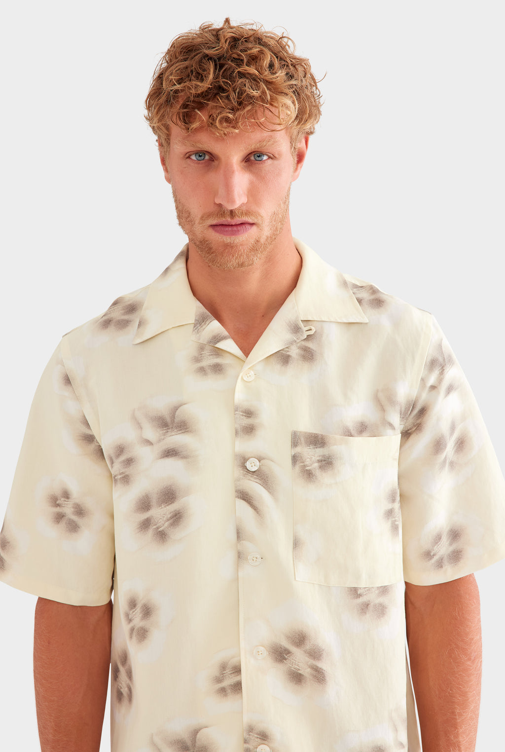 Silk Linen Short Sleeve Shirt - Natural Blurred Floral