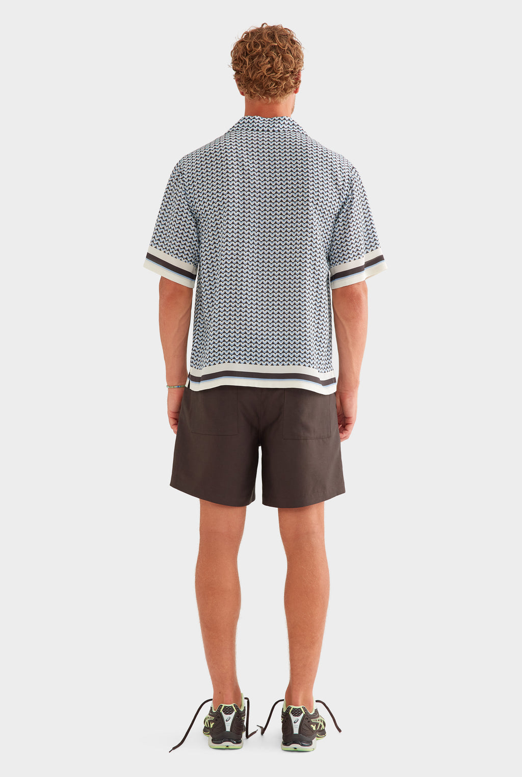 Oversized Silk Short Sleeve Shirt - Chocolate/Powder Blue V Monogram