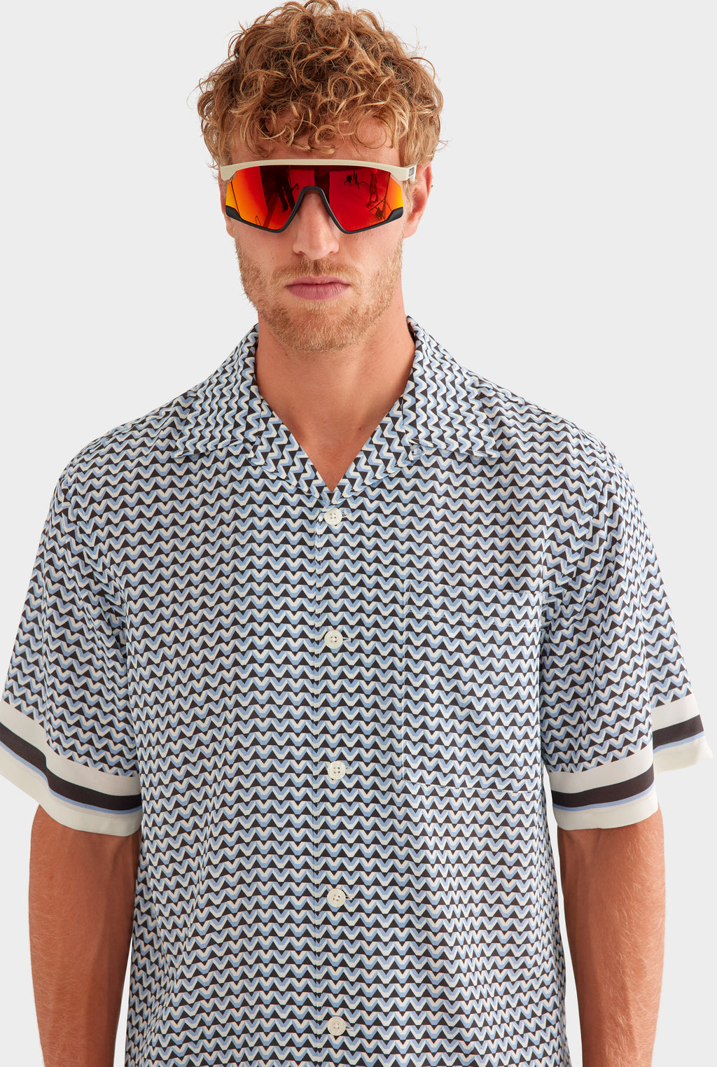 Oversized Silk Short Sleeve Shirt - Chocolate/Powder Blue V Monogram