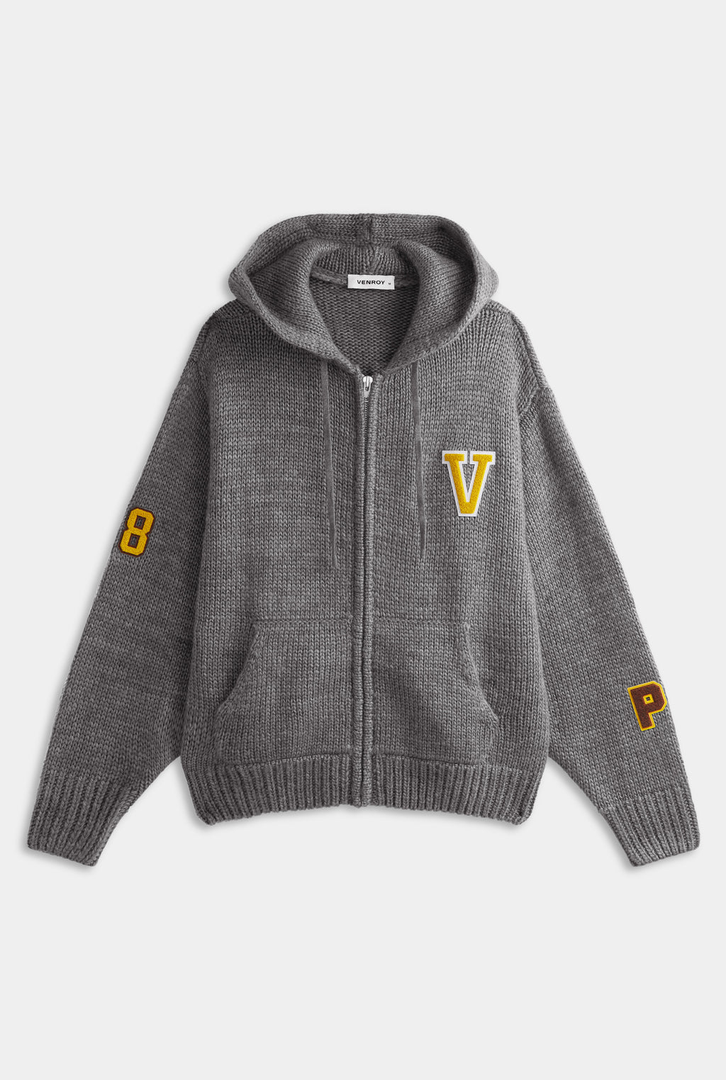 Oversized Wool Zip Knit Hoodie - Dark Grey Marl